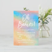 虹カラフル水色Ohベビーシャワーインビット 招待状 (スタンド正面)