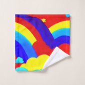 虹カラフル雲キッズパターン バスタオルセット (ウォッシュタオル)