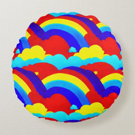 虹カラフル雲キッズパターン ラウンドクッション (正面)