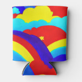 虹カラフル雲キッズパターン 缶クーラー (正面)