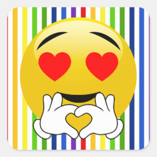 虹ストライプな愛ハートの目のEmojiのステッカー スクエアシール
