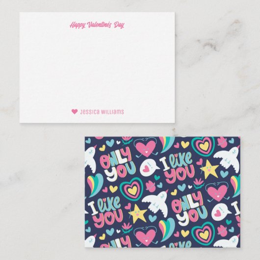 虹ハート落書きパターン かわいいバレンタインデー ノートカード (正面/裏面)