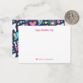 虹ハート落書きパターン かわいいバレンタインデー ノートカード (正面/裏面インサイチュ)