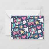 虹ハート落書きパターン かわいいバレンタインデー ノートカード (裏面)