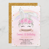 虹バニーのお姫様誕生日の招待 サンキューカード (正面/裏面)