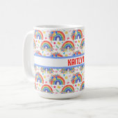 虹パーソナライズされたと花 コーヒーマグカップ (正面左)