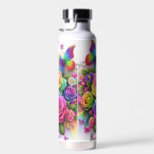 虹パーソナライズされたのバラと蝶 ウォーターボトル (右面)