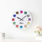 虹パーソナライズされた色のかわいい象パレード ラージ壁時計 (ホーム)