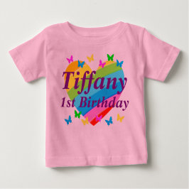 虹パーソナライズされた蝶1歳の誕生日 ベビーTシャツ