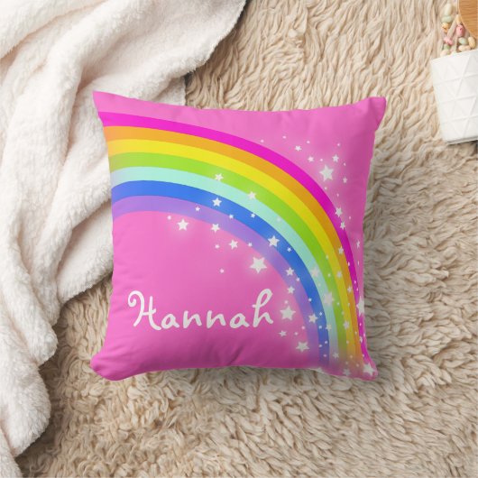 虹ピンクの娘によって示される枕 クッション (ブランケット)