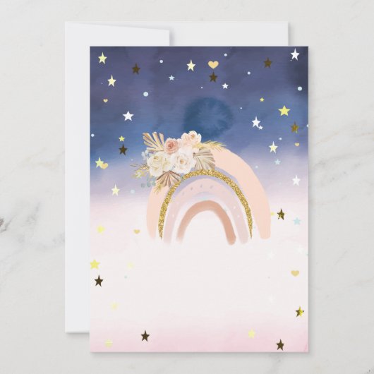 虹ボホの花が赤ちゃんグラデーションのシャワーを星 招待状 (裏面)