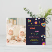 虹モダン双子の誕生日パーティー 招待状 (スタンド正面)