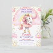 虹ユニコーン輝きと金ゴールド誕生日 招待状 (スタンド正面)