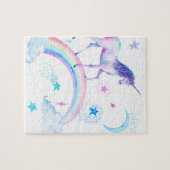 虹上の水彩画のユニコーン ジグソーパズル (横)