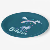 虹信じの下で水色のユニコーン ペーパープレート (アングル)