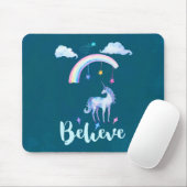 虹信じの下で水色のユニコーン マウスパッド (マウス)