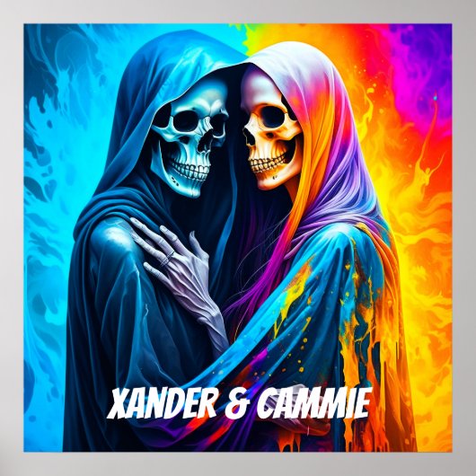 虹包まれたのスケルトンパーソナライズされた ポスター (正面)