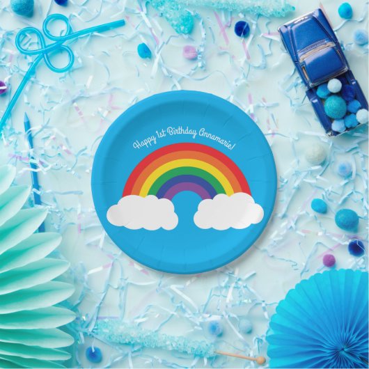 虹及び雲のかわいい第1誕生会 ペーパープレート (パーティー)