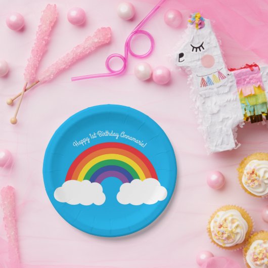 虹及び雲のかわいい第1誕生会 ペーパープレート (パーティー)