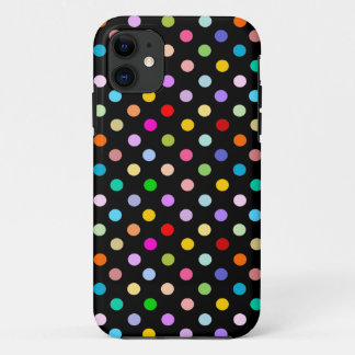 虹及び黒い水玉模様パターン iPhone 11 ケース