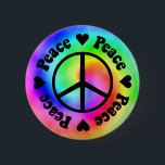 虹平和及び愛ボタン 缶バッジ<br><div class="desc">平和及び愛ボタンピン-虹の螺線形の背景のピースサインそしてハート。</div>