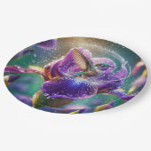 虹彩に浸かるハミングバード ペーパープレート (アングル)