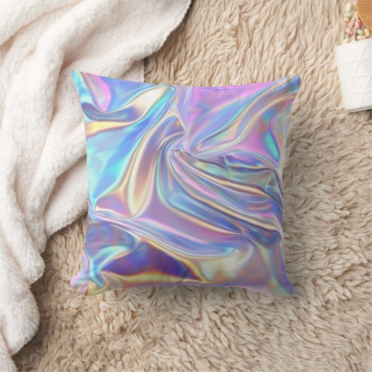 虹彩のような光沢のあるメタリックな生地、ターコイズゴールドパープル クッション (ブランケット)