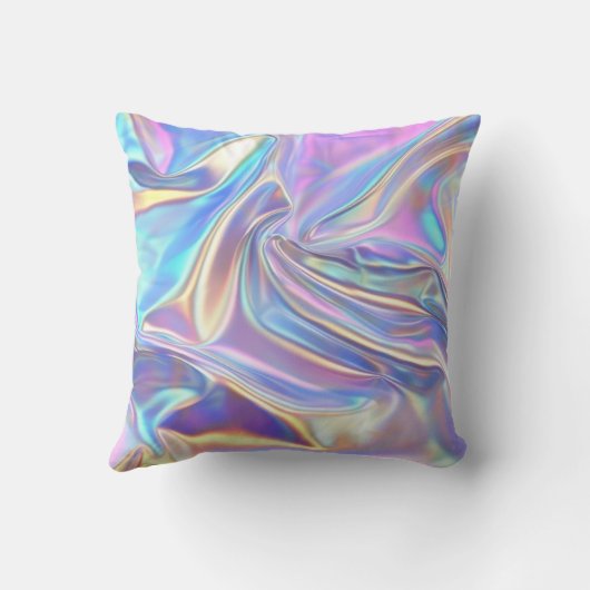 虹彩のような光沢のあるメタリックな生地、ターコイズゴールドパープル クッション (裏面)