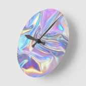 虹彩のような光沢のあるメタリックな生地、ターコイズゴールドパープル ラウンド壁時計 (傾斜)
