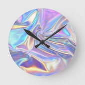 虹彩のような光沢のあるメタリックな生地、ターコイズゴールドパープル ラウンド壁時計 (正面)