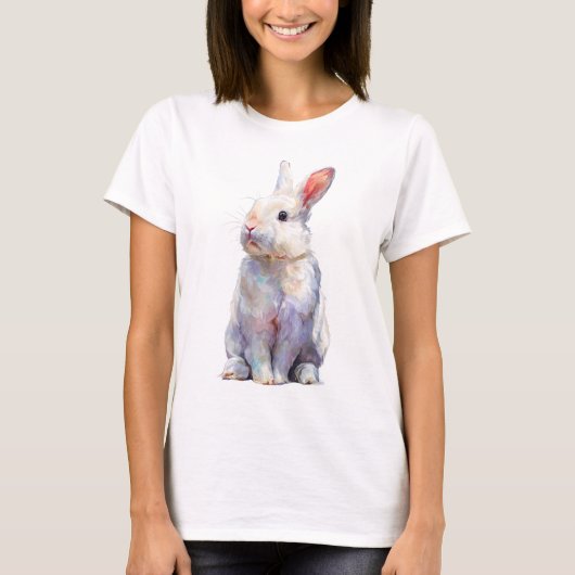 虹彩パステルオイルペイントのウサギの女性 Tシャツ (正面)