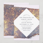 虹彩パープルゴールドグリッター シックウェディング 招待状 (正面/裏面)
