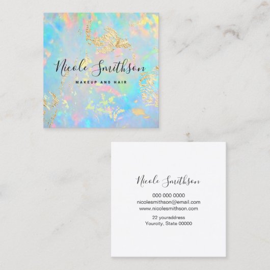 虹彩フェイク詳細及びフェイク金ゴールド箔 スクエア名刺 (正面/裏面)