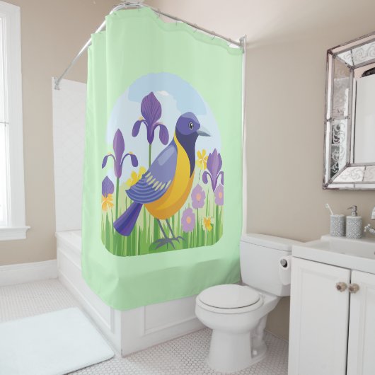 虹彩モダン花花柄の鳥 シャワーカーテン (インサイチュ)