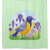 虹彩モダン花花柄の鳥 シャワーカーテン (正面)