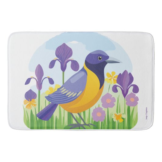 虹彩モダン花花柄の鳥 バスマット (正面)