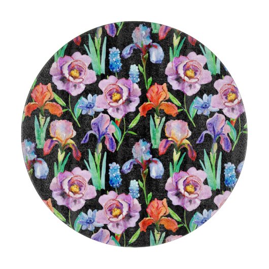 虹彩牡丹水彩花模様 カッティングボード (正面)