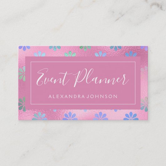 虹彩色フォイルバラ金ゴールドパステルフローラ 名刺 (正面)