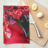 虹彩色レッドローゼハッピーバレンタインアートプリント キッチンタオル (四つ折り)