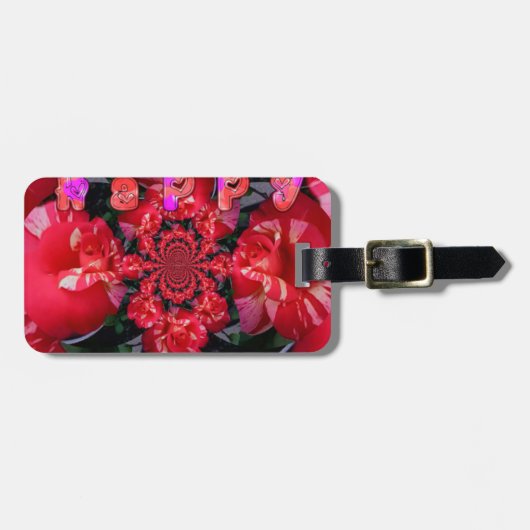 虹彩色レッドローゼハッピーバレンタインアートプリント ラゲッジタグ (正面横)