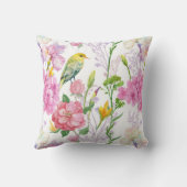 虹彩、アジサイ、鳥、緑のフローラ枕 クッション (裏面)