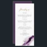 虹彩 | Boho Plum Purple金ゴールドスプラッシュメニューカード メニュー<br><div class="desc">梅紫色の水しぶきと神経質な金色の手書きフォント。このメニューカードは、ボヘミア、秋、熱帯、冬の結婚式やイベントに最適です。</div>