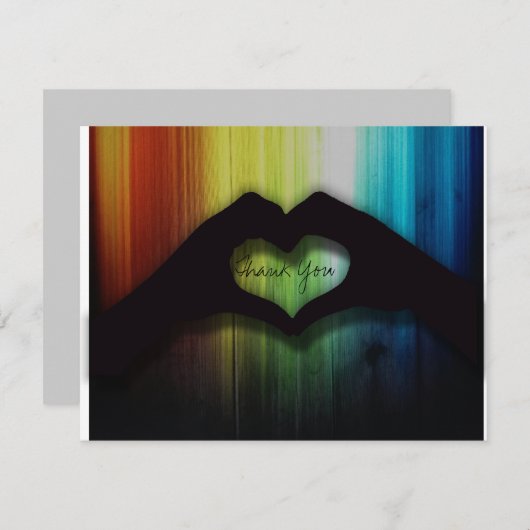 虹木が付いている手のハートありがとう サンキューカード (正面/裏面)