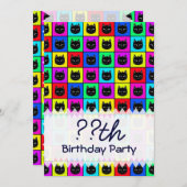 虹正方形猫パターン 招待状 (正面/裏面)