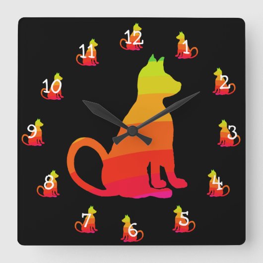 虹猫のポップアートの猫好きCricketDiane スクエア壁時計 (正面)