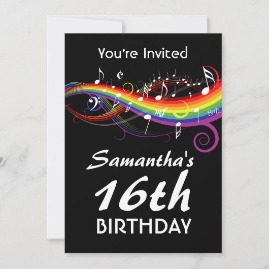 虹白い音楽ノートの第16誕生会 招待状 (正面)