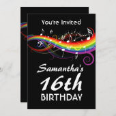 虹白い音楽ノートの第16誕生会 招待状 (正面/裏面)