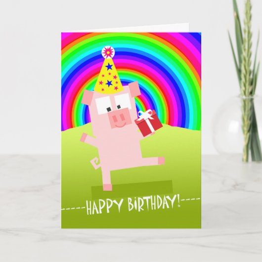 虹空の下のかわいい誕生日の豚 カード (正面)