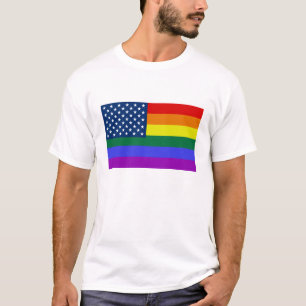 虹米国の旗の人のワイシャツ Tシャツ