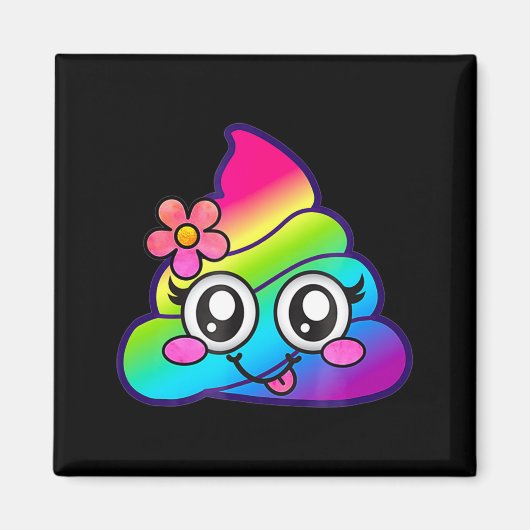虹絵文字 かわいい ユニコーン 虹色 花 ユーモア マグネット (正面)